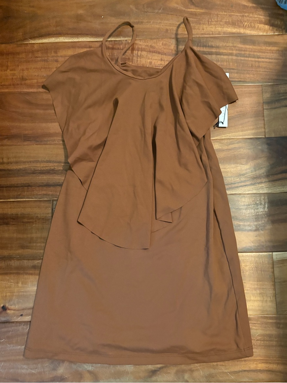 Susana Monaco Brown One Shoulder Ruffle Mini Dress‎ XS Bodycon Stretch (1339)